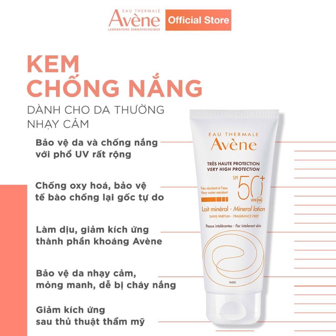 Kem chống nắng cho da nhạy cảm bảo vệ da không kích ứng 5 Kem Chống Nắng Avène Vật Lý Cho Da Thường Nhạy Cảm 100ml | Hasaki.vn